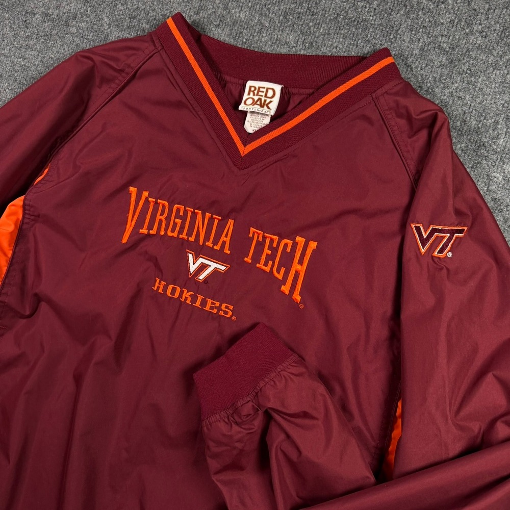 Virginia Tech Hokies Windbreaker Men XL Red Oak Vintage Maroon Orange Pullover